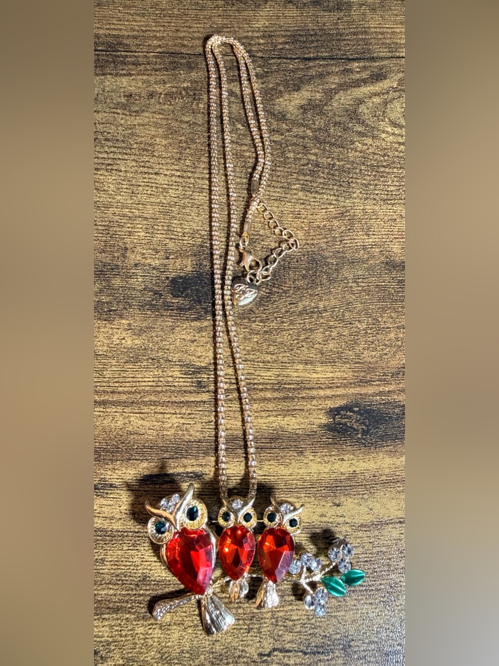 Betsey Johnson Gold-Tone Red Owl Pendant Necklace
